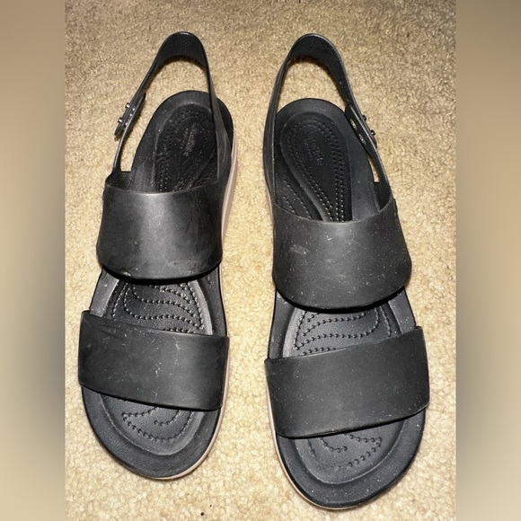 CROCS Black and Cream Platform Sandals Modern Minimalist summer spring 11 beach - Picture 2 of 9